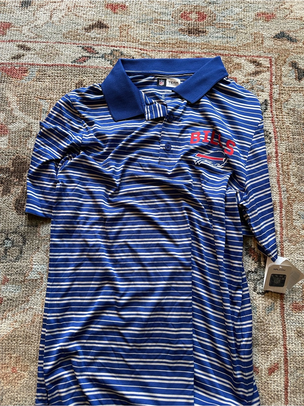 Buffalo Bills Striped Polo Shirt in Navy and White